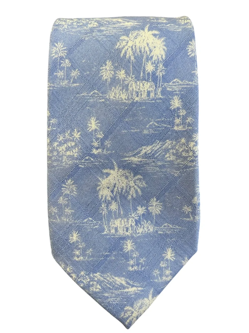 TOMMY BAHAMA Blue White Tropical Island Scenic Silk Necktie Coastal Resort